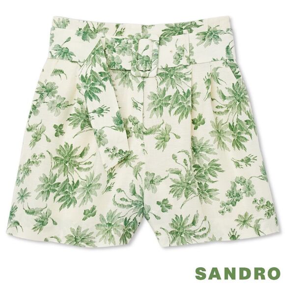 Sandro **NWT** Leman Loose Palm Tree Print Shorts in Ecru Green - Picture 7 of 10